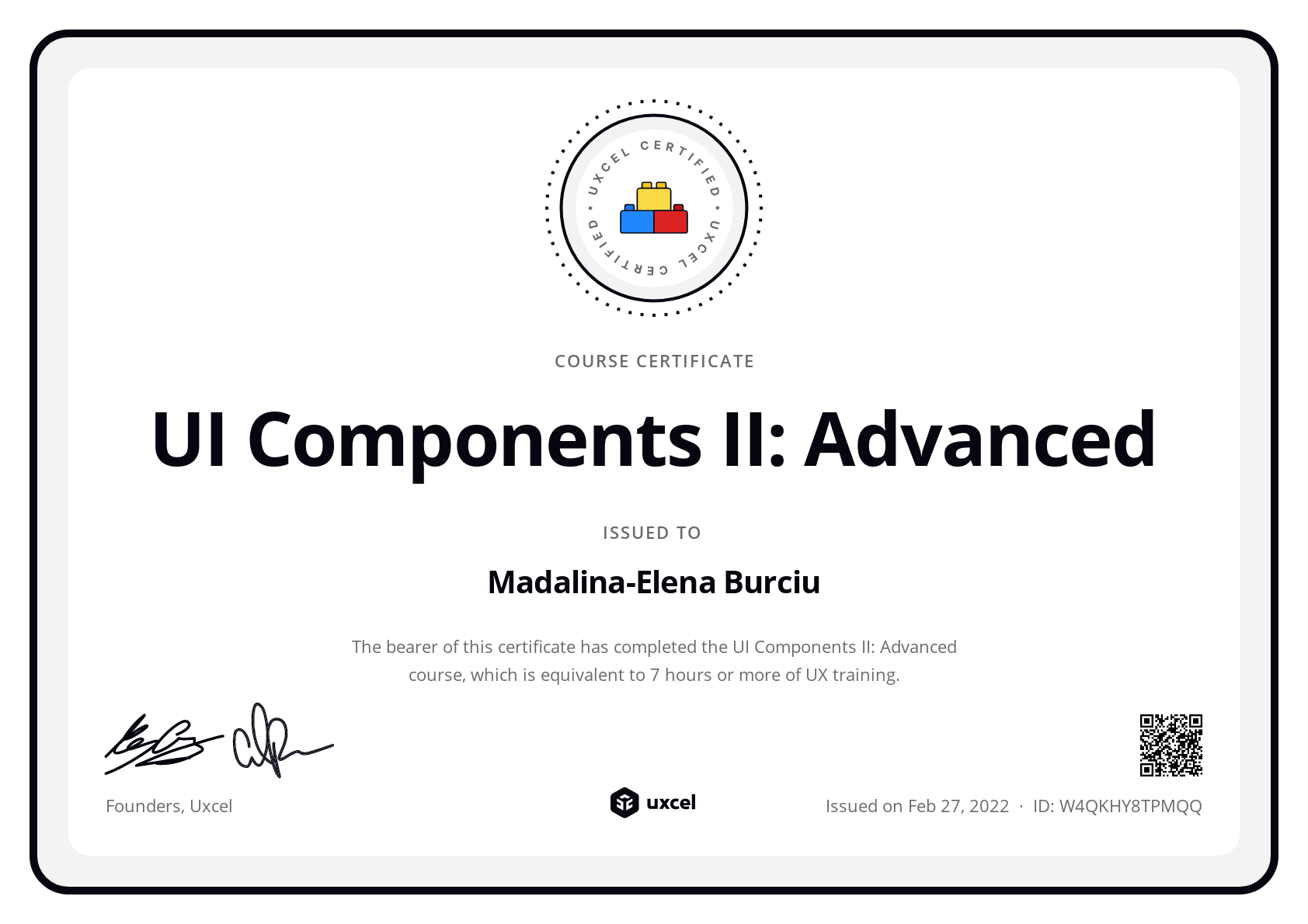 Madalina-Elena Burciu's certificate